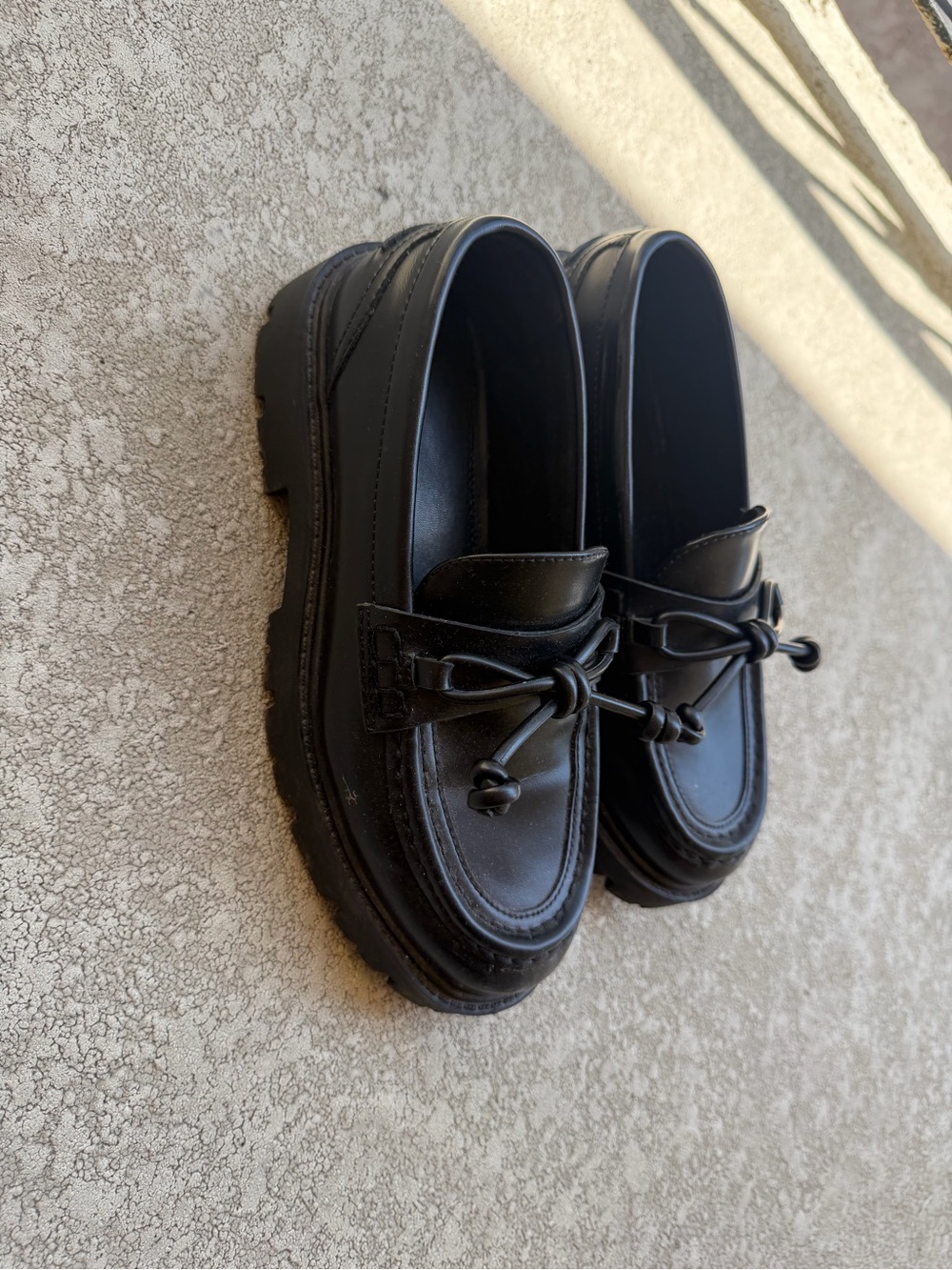 H&M Black Women's Leather Tie-Detail Loafers